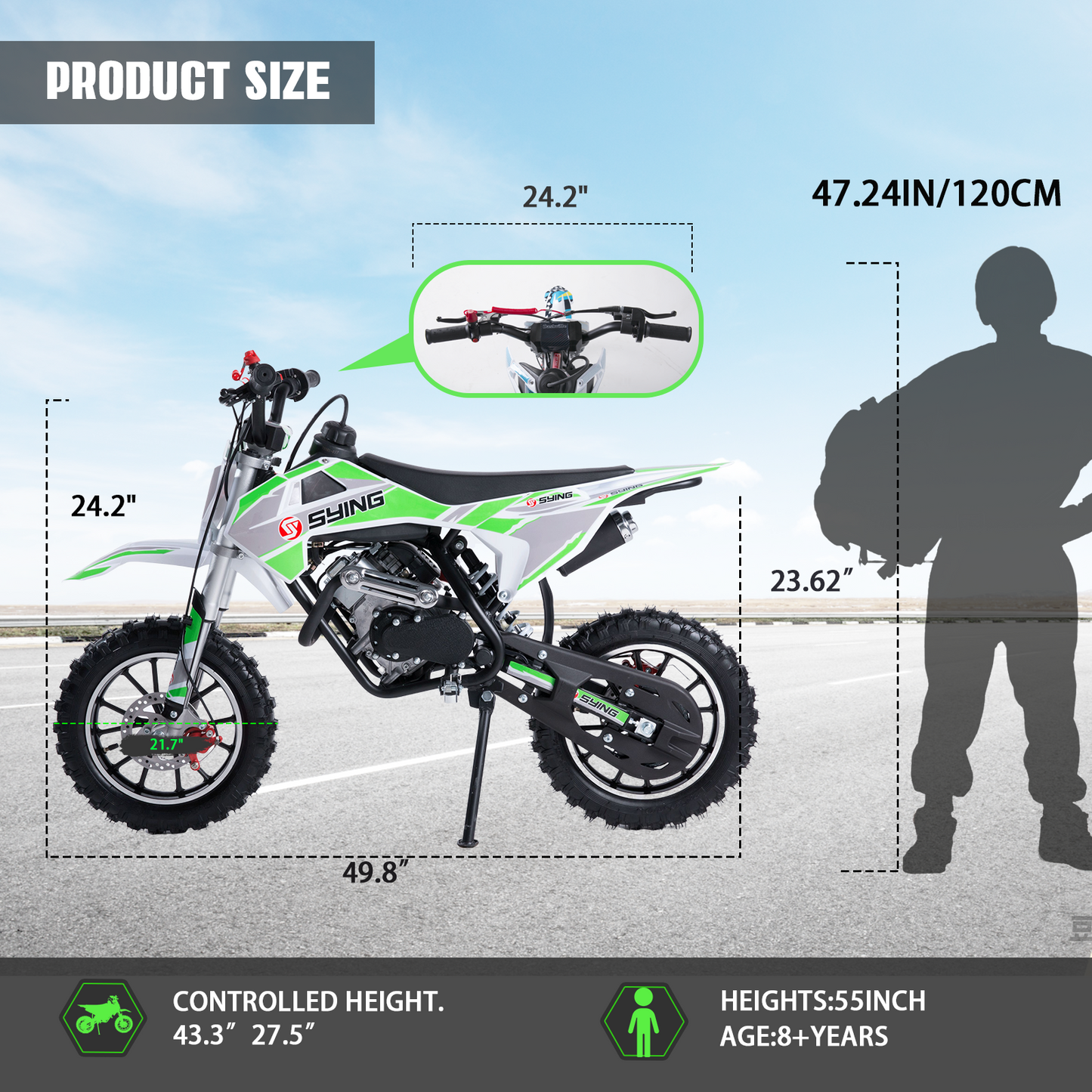 SYING MOTO 58CC 4-Stroke Kids Mini Dirt Bike, Gas Powered Motocross for 8-14 Years Kids, EPA Approved