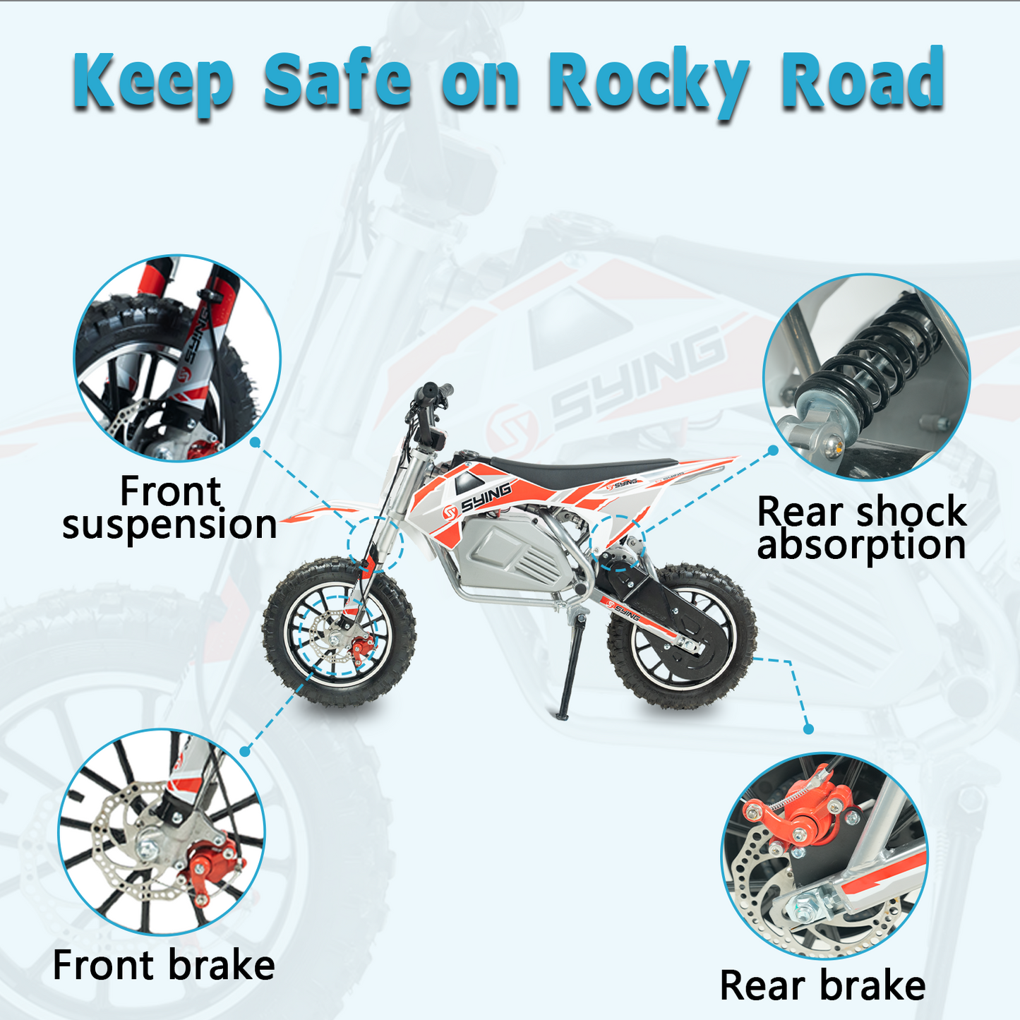 SYING MOTO Electric Dirt Bike, 36V 500W Off-Road Electric Motocycle for Kids 8-14 Yrs,15 MPH Peak Speed,Dual Suspension High Torque Motor for Mountain Roads and Trails