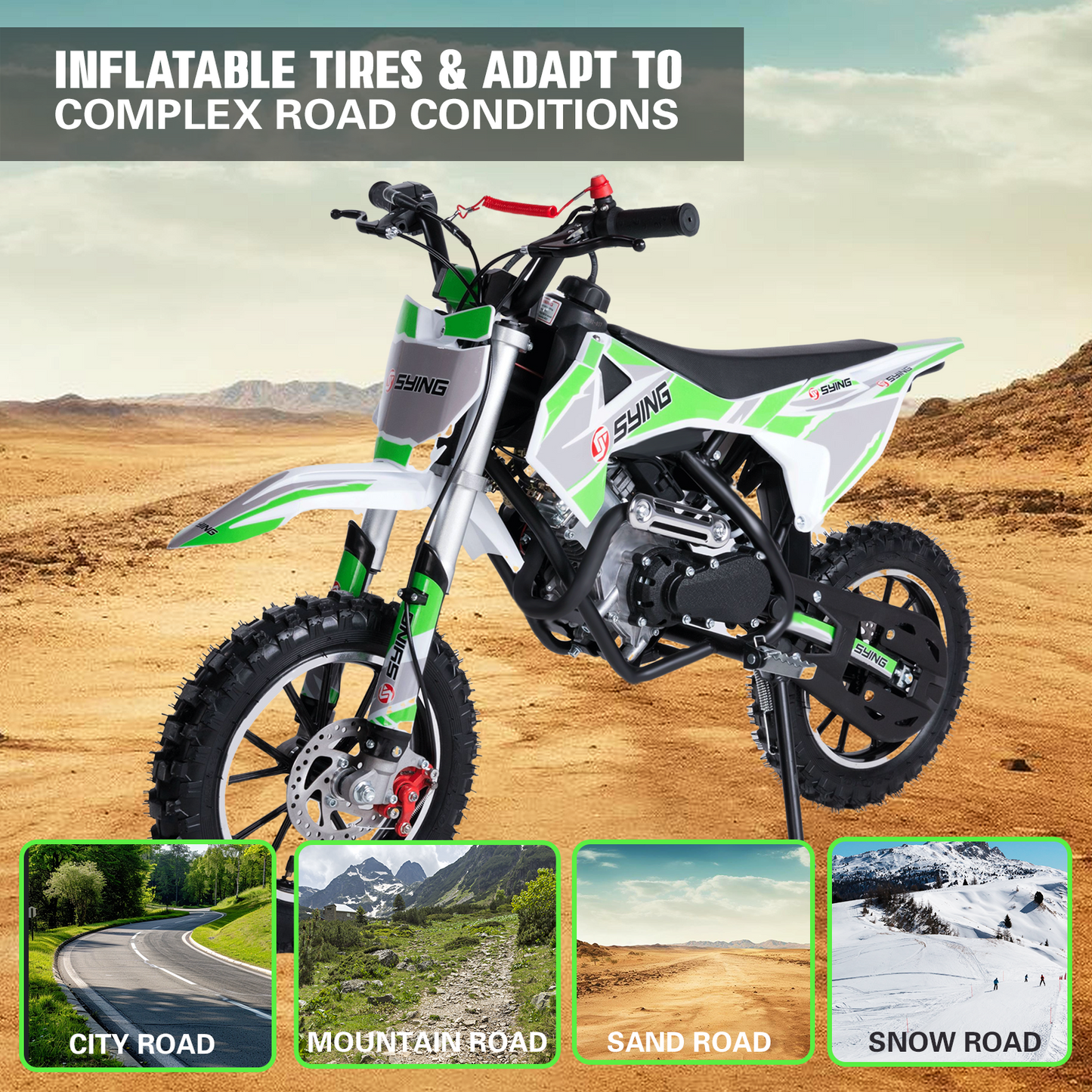 SYING MOTO 58CC 4-Stroke Kids Mini Dirt Bike, Gas Powered Motocross for 8-14 Years Kids, EPA Approved