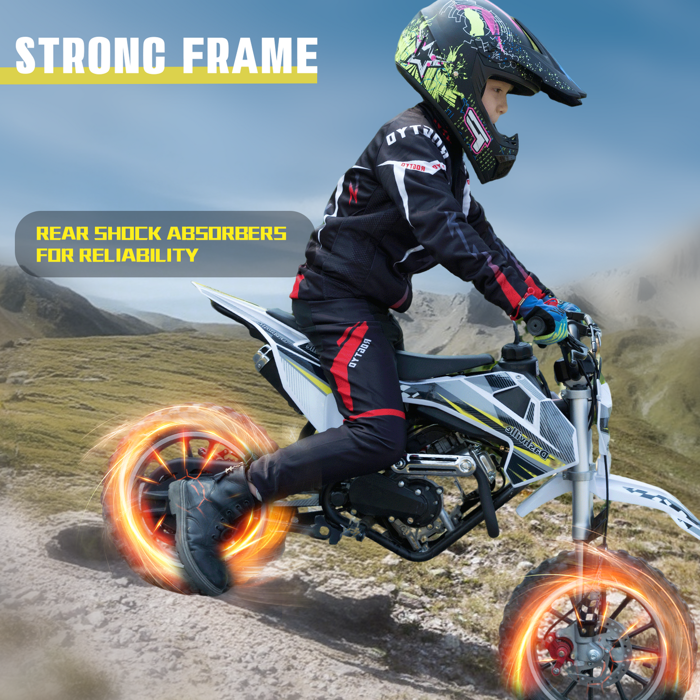 DASHVILLE 58cc Dirt Bike, 4-Stroke Gas Power Mini Pit Bike, Gas Dirt Bike for Kids, Mini Bike, Off-Road Motorcycle