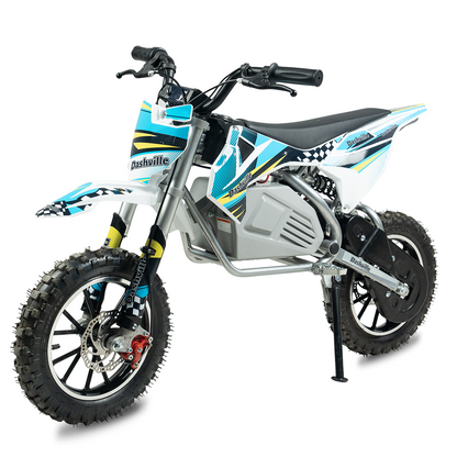 DASHVILLE Electric Dirt Bike for Kids, 36V Electric Powered Off-Road Mini Motorcycle, 800W Peak Dual Suspension High-Torque Motocross Motor, Up to 15MPH, 8 Miles Long Range