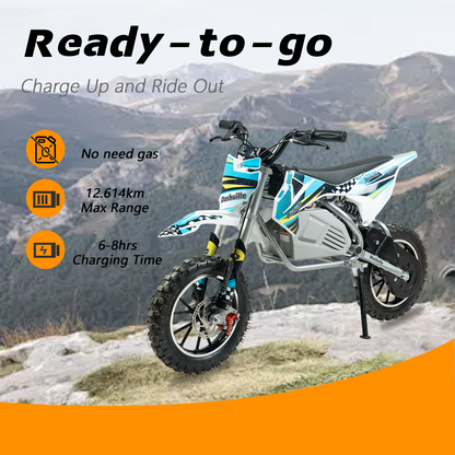 DASHVILLE Electric Dirt Bike for Kids, 36V Electric Powered Off-Road Mini Motorcycle, 800W Peak Dual Suspension High-Torque Motocross Motor, Up to 15MPH, 8 Miles Long Range