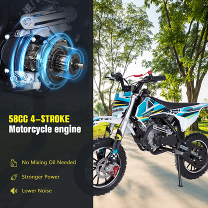 DASHVILLE 58cc Dirt Bike, 4-Stroke Gas Power Mini Pit Bike, Gas Dirt Bike for Kids, Mini Bike, Off-Road Motorcycle