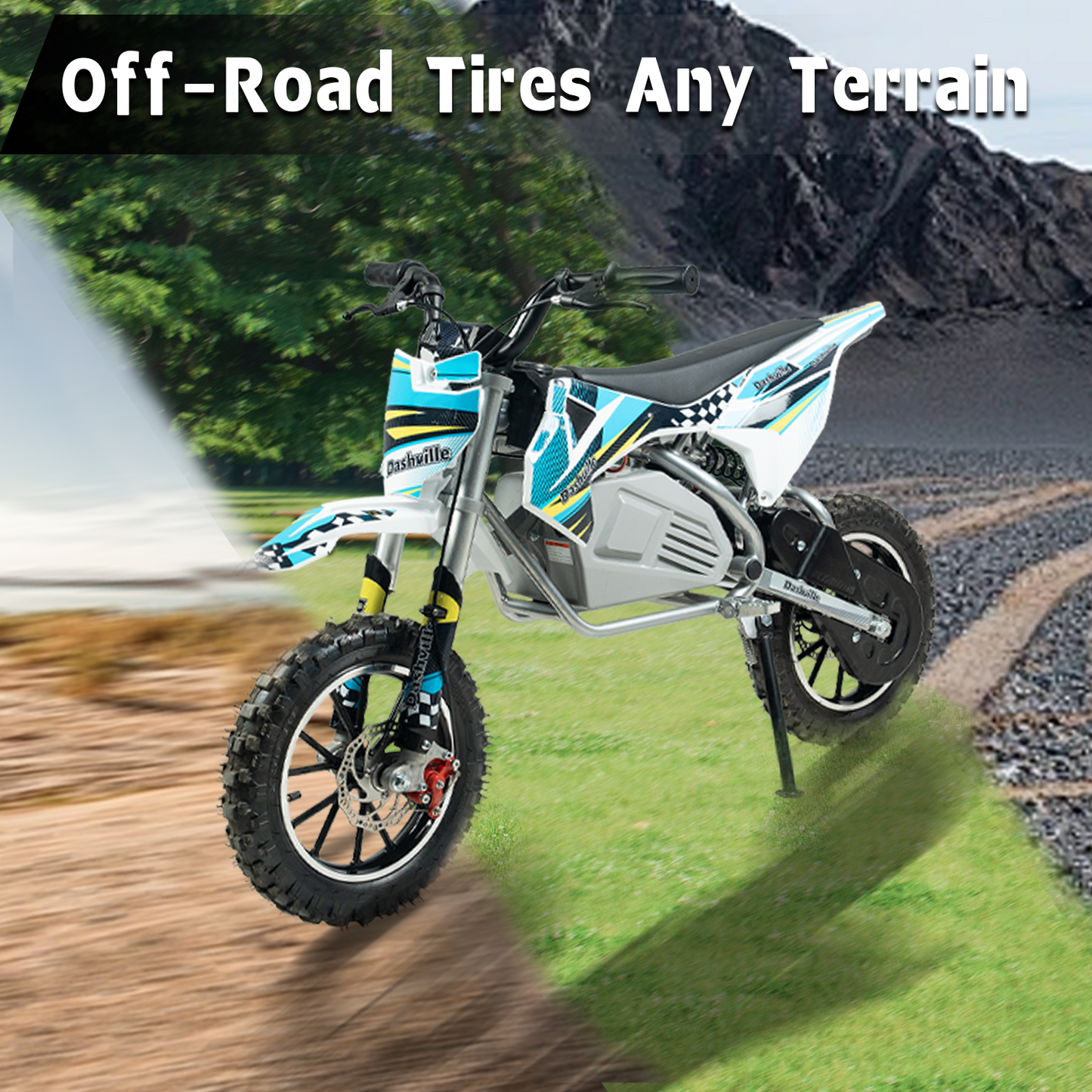 DASHVILLE Electric Dirt Bike for Kids, 36V Electric Powered Off-Road Mini Motorcycle, 800W Peak Dual Suspension High-Torque Motocross Motor, Up to 15MPH, 8 Miles Long Range