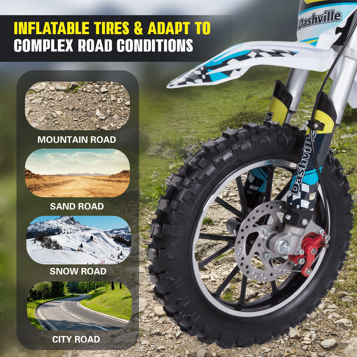 DASHVILLE 58cc Dirt Bike, 4-Stroke Gas Power Mini Pit Bike, Gas Dirt Bike for Kids, Mini Bike, Off-Road Motorcycle