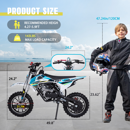 DASHVILLE 58cc Dirt Bike, 4-Stroke Gas Power Mini Pit Bike, Gas Dirt Bike for Kids, Mini Bike, Off-Road Motorcycle